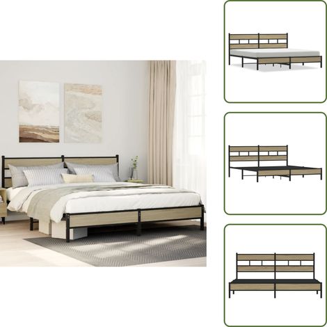 Letto in acciaio - vidaXL Giroletto senza Materaso in Metallo Rovere Sonoma 180x200 cm - Letto con doghe
