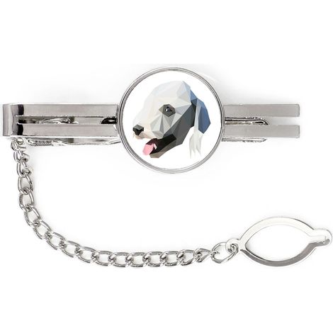 Bedlington Terrier, Rothbury Terrier - fermacravatta geometrico con foto e scritta Art-Dog (1/4)