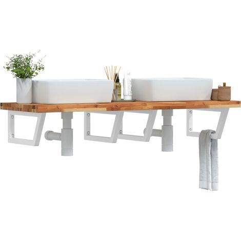 Basin Shelf Wall Mounted Steel and Solid Wood Acacia vidaXL (1/5)