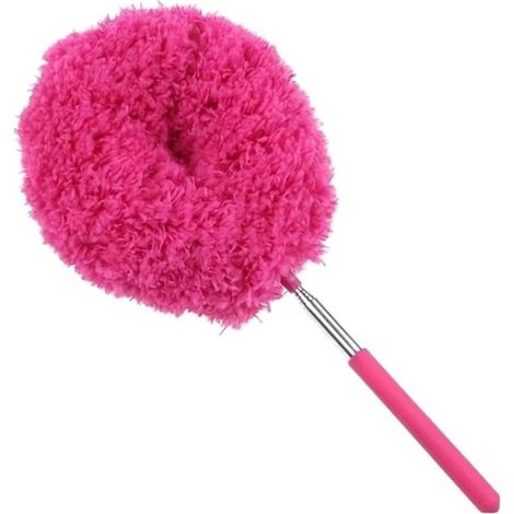 Spolverino con manico lungo - Spazzola telescopica per la polvere - Altezza regolabile - Lunghezza regolabile - Fino a 80 cm - Rosa e rosso (1/5)