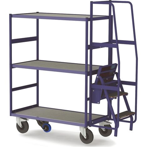 PROVOST - Escabeau chariot 3 niveaux en acier bleu - Système de relevée automatique par vérin gaz