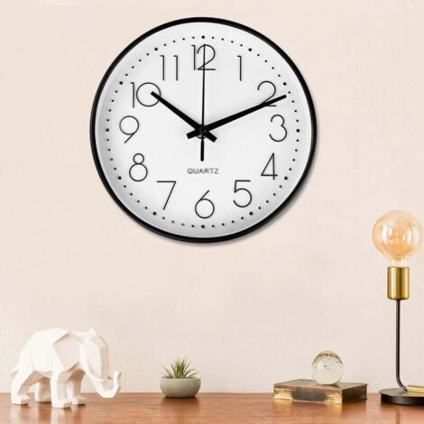 QORVA-Horloge murale moderne blanche de 25 cm, silencieuse, ronde et décorative, facile à lire, design minimaliste noir, pour chambre et salon. XXW (1/4)