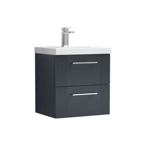 Nuie Deco Satin Soft Black 500mm Wall Hung 2 Drawer Vanity Unit and Minimalist Ceramic Basin - DPF1492B