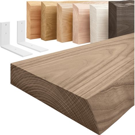 LAMO Manufaktur étagère murale en bois massif, irrégulier, étagère de rangement Basic, Noisette / Blanche 120cm, LW-01-A-004-120LW