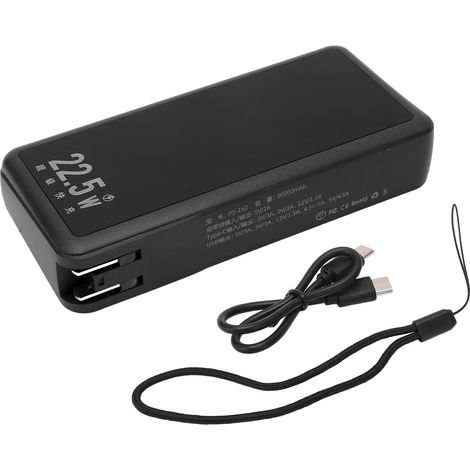 Bloc batterie portable 30000mAh charge rapide solaire lampe LED urgence Power Bank extérieur US 110-240V Noir (1/5)