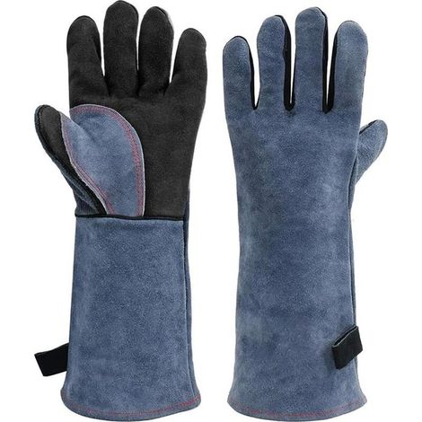 Heat Resistant Leather Welding Gloves, Long, Flexible and Durable, Fire Retardant Protective Gloves for BBQ, Fireplaces and Welding (1/5)