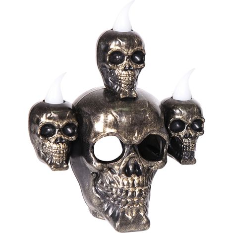 Grüne LED-Totenkopfkerze mit Sandelholzrauch, Bürodekoration für eine Halloween-Party oder ein Spukhaus, die eine schaurig-schöne Atmosphäre schafft. (1/5)