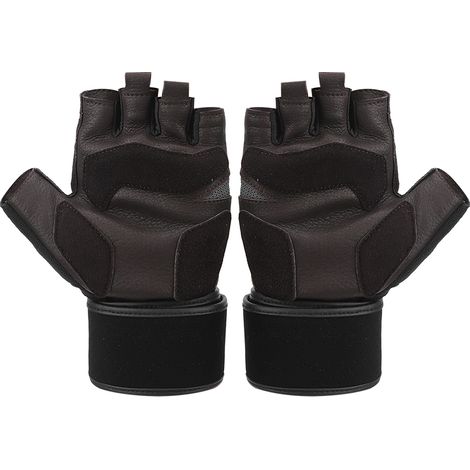 Gants mi-doigts en daim BOODUN avec attache poignet pour entraînement sportif et fitness (Taille XL) (1/5)