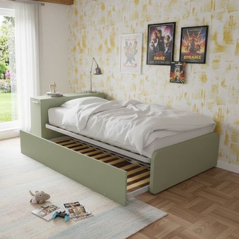 Letto una piazza e mezza 120x190 con contenitore e secondo letto estraibile - Salvia