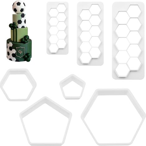 Connection Football Pastry Cutters 7 Pieces Football Biscuit Moulds 7 Sizes Plastic Cookie Cutters for Cake Decoration, DIY, Biscuits (White) (1/5)
