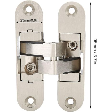 Charnière invisible pour porte pliante, réglable à 180°, en alliage de zinc, robuste et adaptée aux bibliothèques, cuisines et placards (argenté). (1/5)