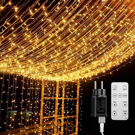 Rideau Lumineux Exterieur, 1200 LED 12m3m Guirlande 8 Modes de Fonctionnement Lumière de Rideau pour Décoration Chambre Mariage Noël Soirée Fête Blanc Chaud (12 x 3 m) (1/5)
