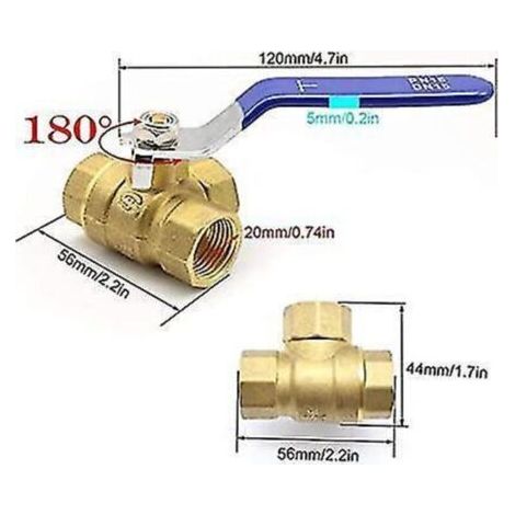 FENOPLASTICAVanne à 3 voies, vanne à boisseau sphérique en laiton 1/2 pouce, type t, pour eau, huile et vapeur avec poignée Han en acier inoxydable (1/3)