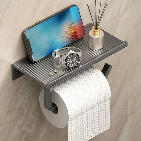 Selbstklebender Toilettenpapierhalter mit Handyablage, Wandmontage, Toilettenpapierrollenhalter für Badezimmer und Gästetoilette, mit Ablage, ohne Bohren und selbstklebend