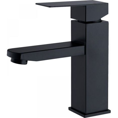 Black Stainless Steel Bathroom Faucet with Square Handle Sink Mixer Hot and Cold Water Available Removable Hand Wash Faucet (No Water Line) (1/4)