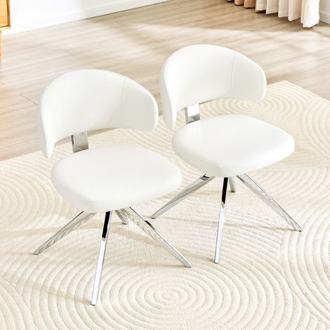 Silla de comedor giratoria de PU blanca, lote de 2 HAVRYA (1/5)
