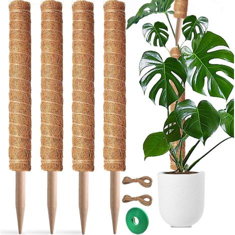 Lot de 4 tuteurs empilables de 43 cm (17 pouces) en fibre de coco brune, pour plantes grimpantes d'intérieur, supports pour plantes en pot. (1/5)