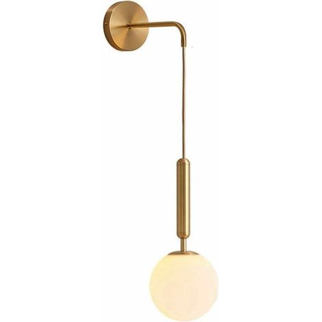 Applique moderne à boule de verre E27, applique murale d'éclairage intérieur minimaliste nordique, adaptée à la chambre à coucher, au salon, à l'allée, à l'éclairage de nuit (laiton blanc) (1/3)