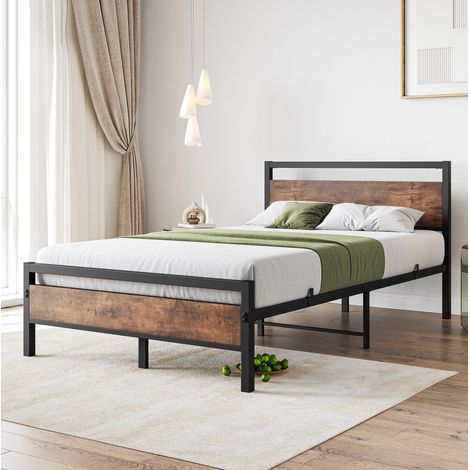 Cama 120x200 cm de metal y MDF con somier y almacenaje, marrón antiguo OKMYHOME (1/5)