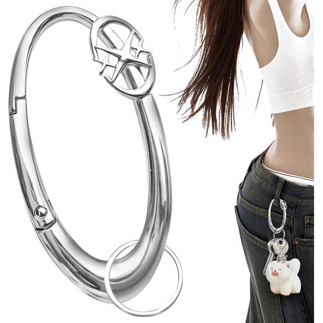 Silver zinc alloy keychain with double star and push button, pretty carabiner, ideal for car keys, handbag, backpack (1/5)