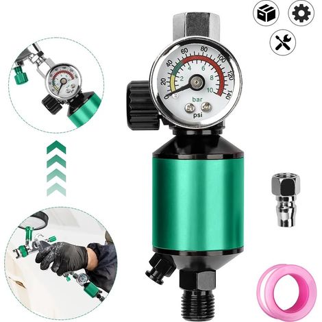 Kit per la separazione olio-acqua + pistola a spruzzo pneumatica + regolatore di pressione di precisione + filtro-regolatore verde integrato + nastro impermeabile per officina-lsw (1/4)