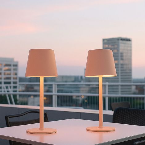 2er Set Außenleuchte Tischlampe Beistellleuchte LED Touch Dimmer Akku USB pfirsichfarben, 10,6 x 36 cm, Balkon Veranda Terrasse