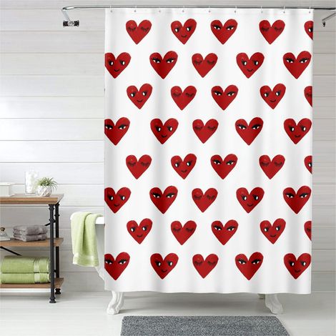 Rideau de douche cœurs Valentine pastel artistique, polyester imperméable, 90x180 cm (1/5)