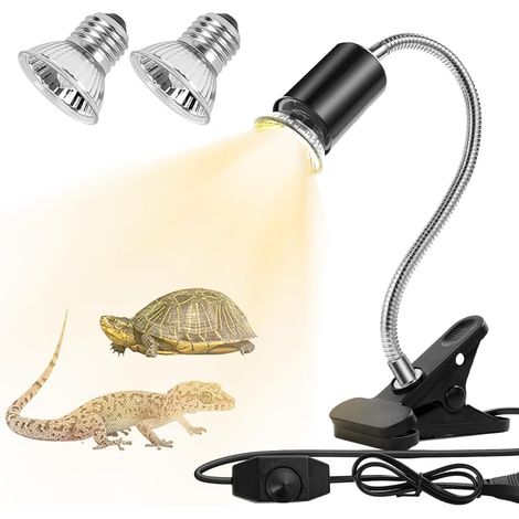 Lampe Chauffante Tortue, Lampe Chauffante Terrarium avec 2 x 50W Ampoules UVA UVB et Pince Pivotante à 360 °Lampe Reptiles et Amphibiens pour Tortue, Serpent, Lézard (1/5)