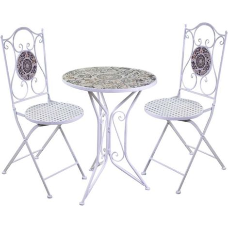 Mosaik-Tischset Frigole rund 60cm mit 2 Stühlen