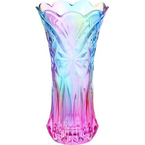 Vase en cristal : vase en verre irisé, en forme de queue de phénix, multicolore, pour mariage, bureau, chambre à coucher (1/5)