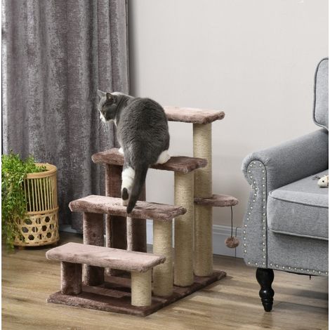 Escalier pour chat 4 niveaux, griffoirs en jute, 60 x 40 x 64 cm, marron DESVIAE (1/5)