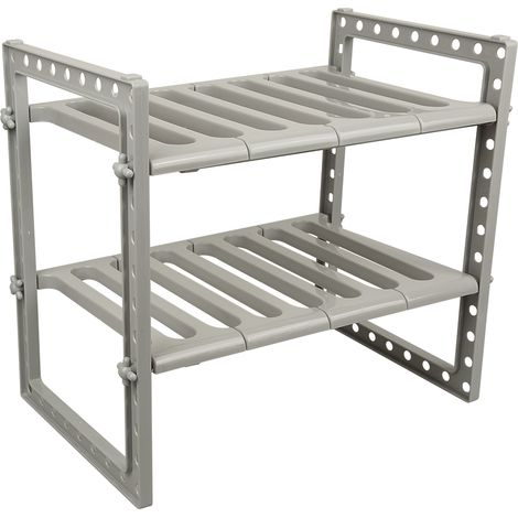 Organiseur extensible sous l'évier, multifonctionnel à 2 étages pour cuisine, salle de bain, étagère réglable avec 8 panneaux amovibles, gris (1/5)