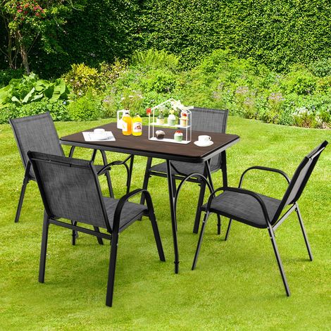 Lot de 4 Chaises de Jardin Empilables Grises, Structure Métallique & Assise Textilène Respirante, Ergonomique, Charge 150 kg, Idéale Terrasse Balcon Piscine 56 x 70 x 84 cm (1/5)