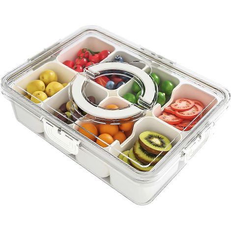 Boîte à goûter compartimentée avec couvercle et poignée, idéale pour les voyages. Organisateur alimentaire multifonctionnel compatible avec divers types de charcuterie. (1/5)