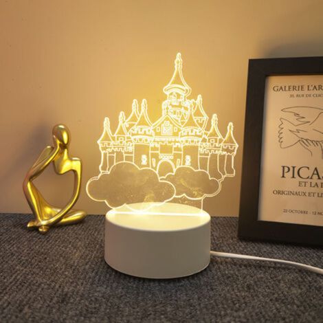 Château veilleuse pour enfants 3D Illusion nuit lampe couleurs changeantes avec télécommande chambre décor garçons filles cadeaux--Sept couleurs