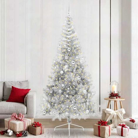 Künstlicher vorbeleuchteter Weihnachtsbaum Silber 240 cm PET