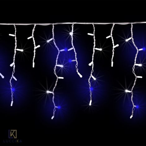 Luccika stalattiti tenda a pioggia 3 metri con 120 luci di Natale a Maxi Led Bianco Ghiaccio con flash Blu per esterno e interno Bianco Freddo 3x0.70 metri - 120 Maxiled Blu