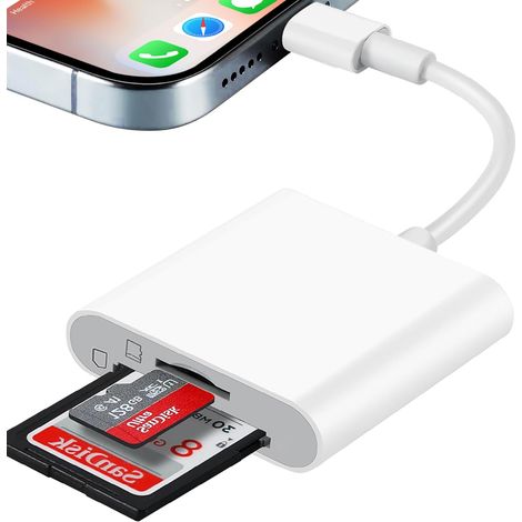 SD-Kartenleser für iPhone/iPad, 2-in-1-Dual-Slot-SD-/Micro-SD-Kartenleser, Kamera-Speicherkartenleser, Kamera-Kartenleser-Adapter für iPhone 14/13/12/11/8/7/6/Plus/Pro/Max