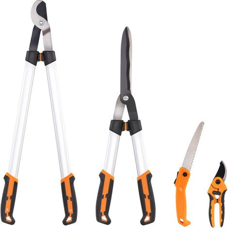Ensemble d'outils de jardin Outsunny - Taille-haie, sécateur, cisaille, scie - Lames affûtées - Aluminium - 4 pièces - Argent (1/5)