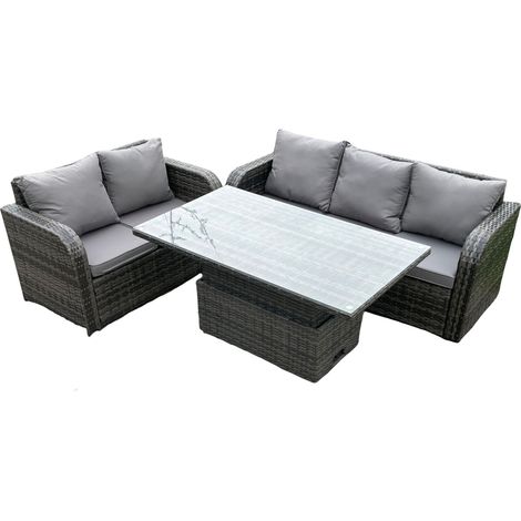 Fimous Extérieur en rotin ensemble salon de jardin hauteur réglable table à manger canapé décontracté ensemble gris foncé mix (1/5)