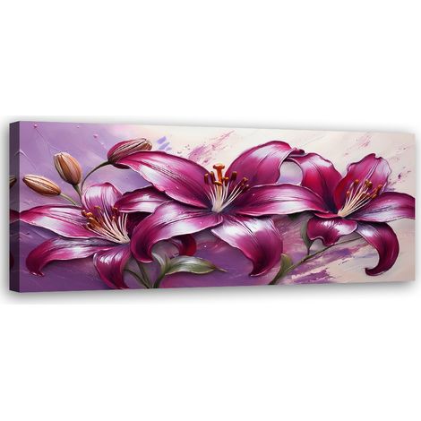 Tableau déco Fleurs de lys peintes en violet 90x30 (1/5)