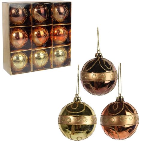 Set di 9 palline di Natale decorative in diverse tonalità di marrone, 6 cm. (1/5)