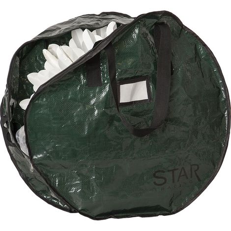 Sac de rangement rond pour couronnes, étoiles ou guirlandes, vert, en PET avec poignée de transport, Ø 60 cm