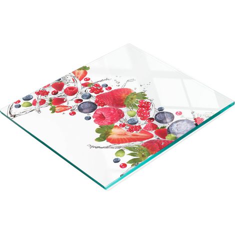 Planche de service en verre pour la cuisine, décorée de motifs de fruits, de baies et d'eau, 60 x 52 cm (1/5)