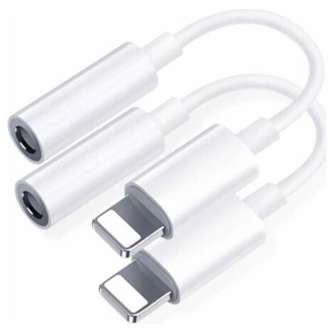 【2 Pack】 Adaptateur Casque pour iPhone 11,Aux Audio Connecteur Jack 3,5 mm Câble Adaptateur Casque Répartiteur pour Musique Compatible avec iPhone 7/7 Plus/8/8 Plus/X/XR/XS/XS Max/11/12 pour Tous iOS