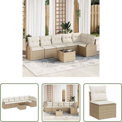 vidaXL Poly-Rattan - Gartensofa-set mit Kissen 7 pcs Beige und Weiß Poly-Rattan (1/5)