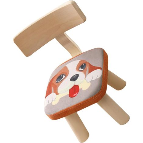 Tabouret à Dossier pour Garçon Et Filles Maternelle, Petit Siège en Bois Housse Amovible, Motif Chiot Mignon, Assise Confortable Et Sécurisée, Chambre Garçon Et Filles, (1/5)