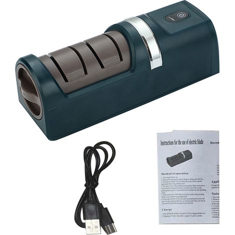 Aiguiseur de couteaux électrique Rechargeable USB Base antidérapante Affûtage grossier et fin pour cuisine et camping Vert (1/5)