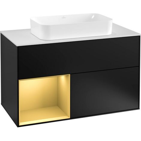 V&B Waschtischunterschrank Wandbeleuchtung Finion 100, Pl wh. m, Reg li gol m, bla m Lac (1/2)