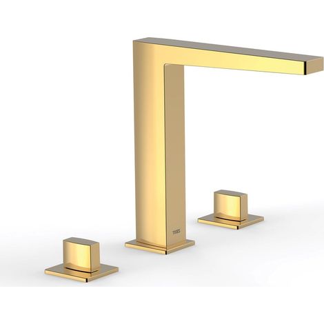 TRES 20210501OR SLIM Grifo Bimando De Repisa para Lavabo Color Oro 24K - ref: 20210501OR